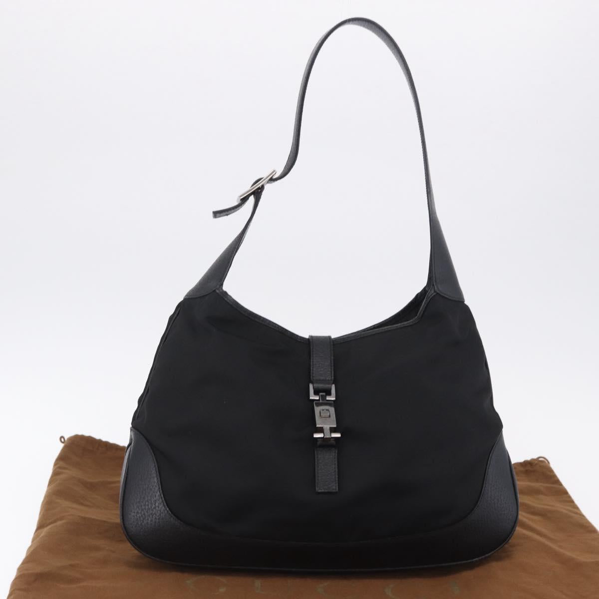 GUCCI Jackie Shoulder Bag Nylon Black Silver 001 3346 Auth am12516V