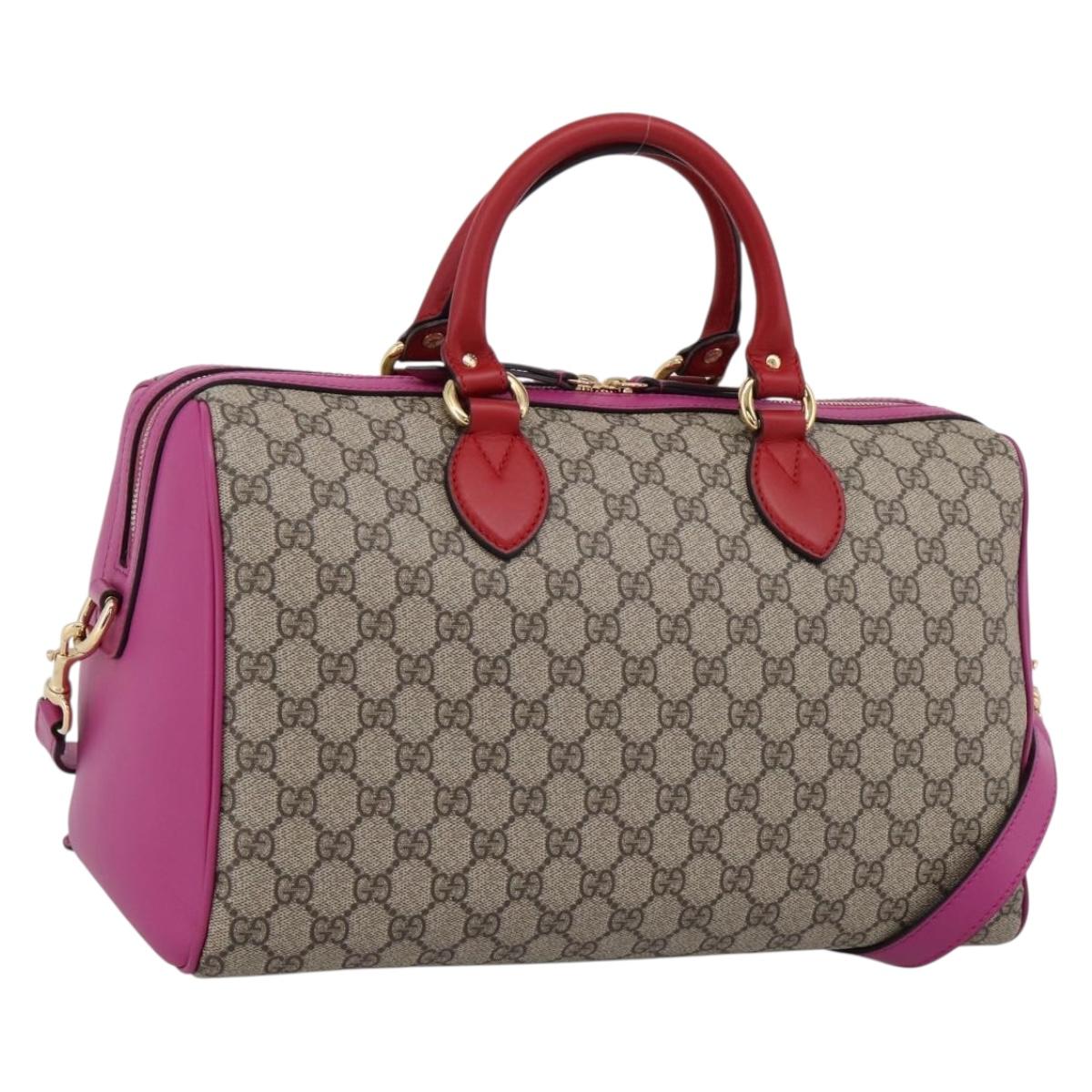 GUCCI GG Supreme Mini Boston Bag PVC 2way Beige Gold 409527 Auth am12519M