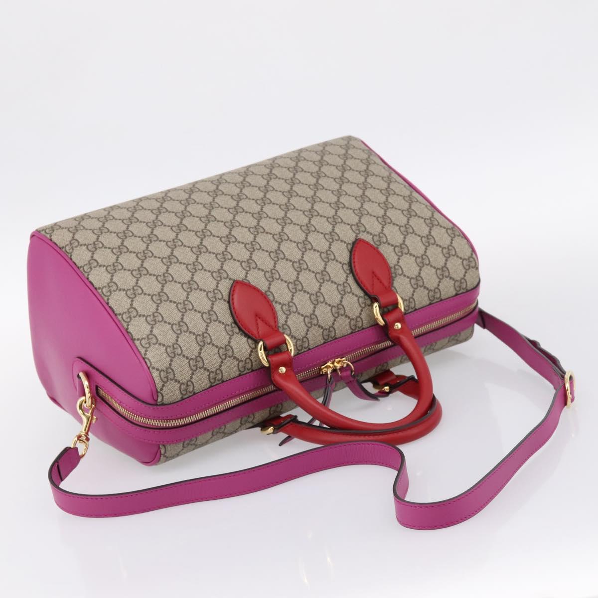 GUCCI GG Supreme Mini Boston Bag PVC 2way Beige Gold 409527 Auth am12519M