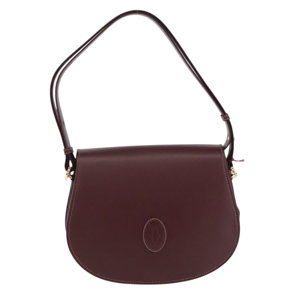 CARTIER Must Line Shoulder Bag Leather Bordeaux Gold Auth am12521V