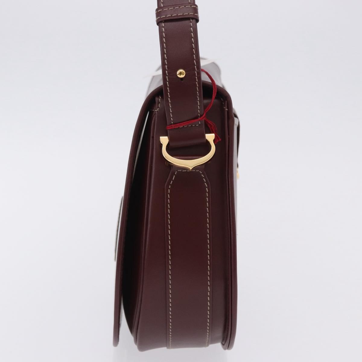 CARTIER Must Line Shoulder Bag Leather Bordeaux Gold Auth am12521V