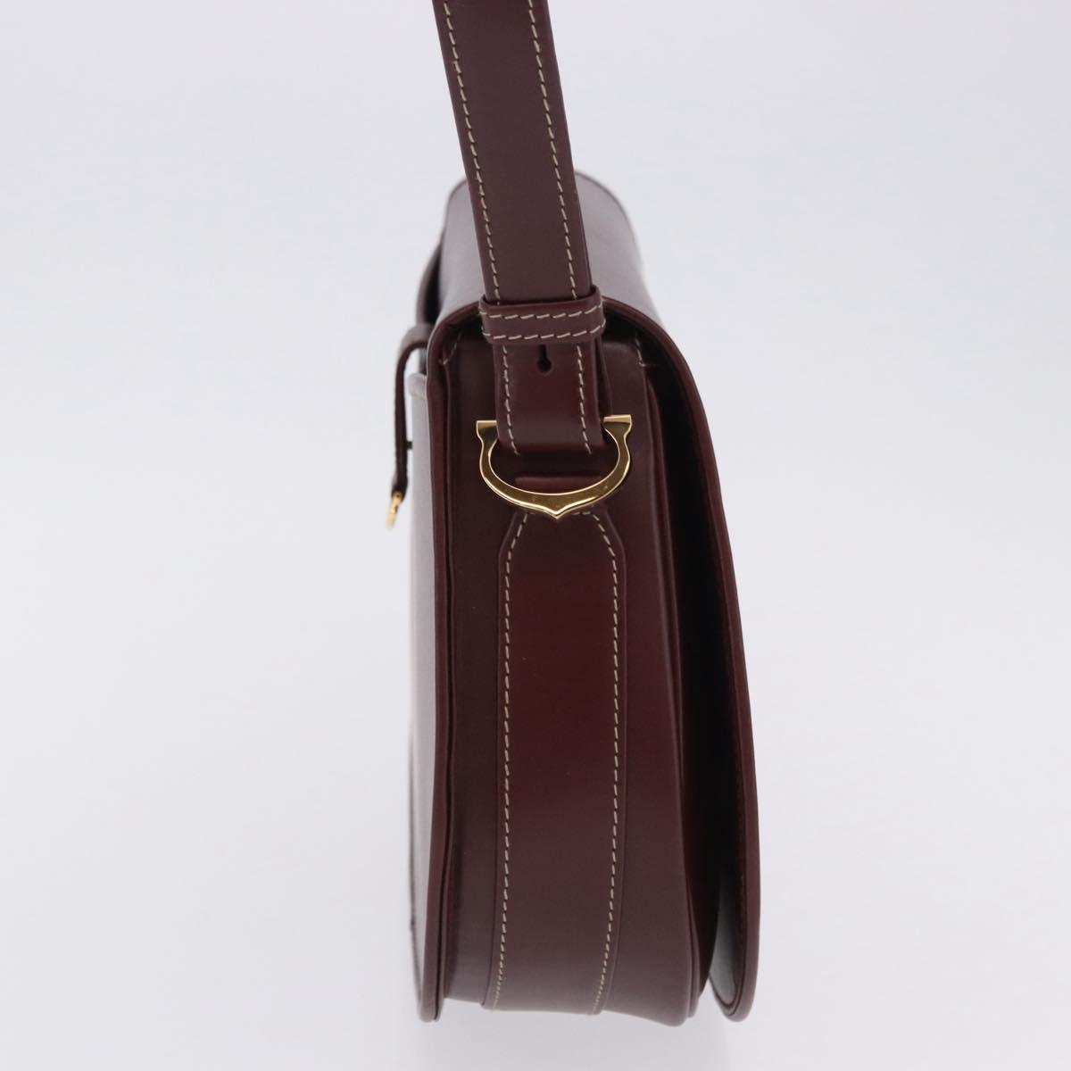 CARTIER Must Line Shoulder Bag Leather Bordeaux Gold Auth am12521V