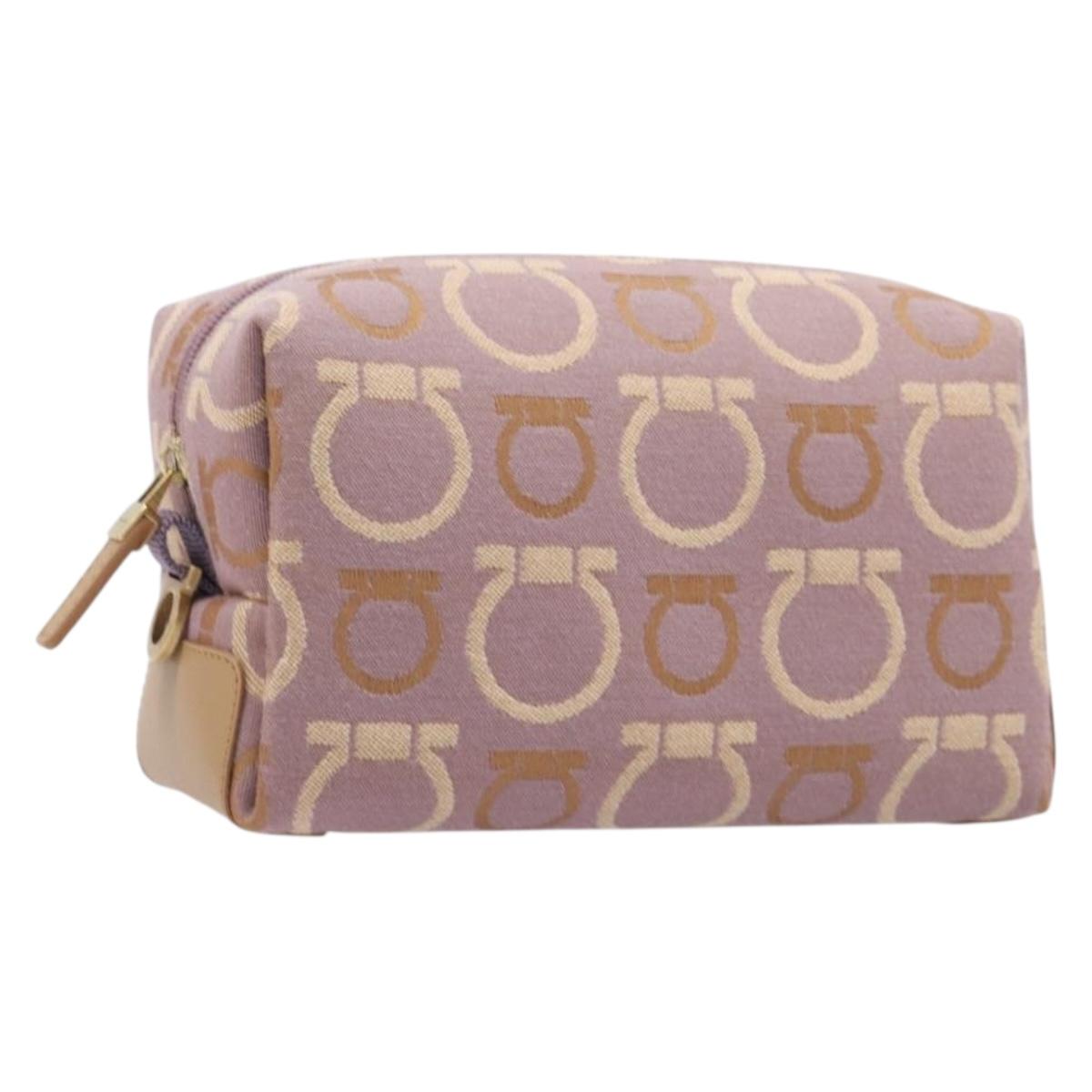 Salvatore Ferragamo Gancini Pouch Canvas Purple Gold Auth am12525V