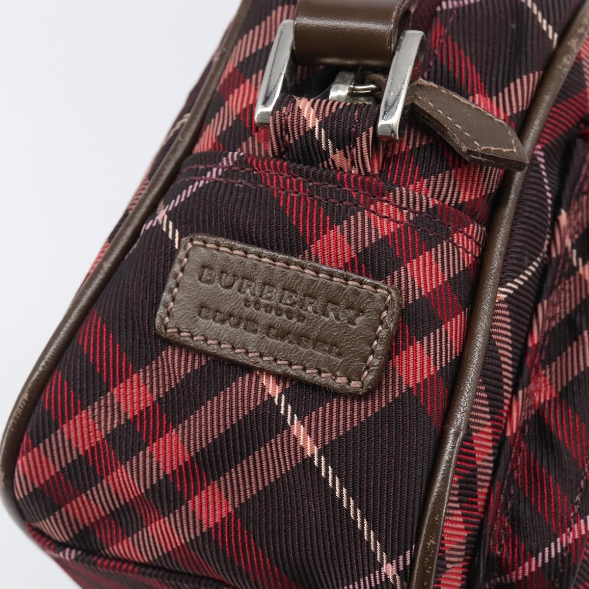 BURBERRY Nova Check Blue Label Shoulder Bag Nylon Bordeaux Silver Auth am12529A