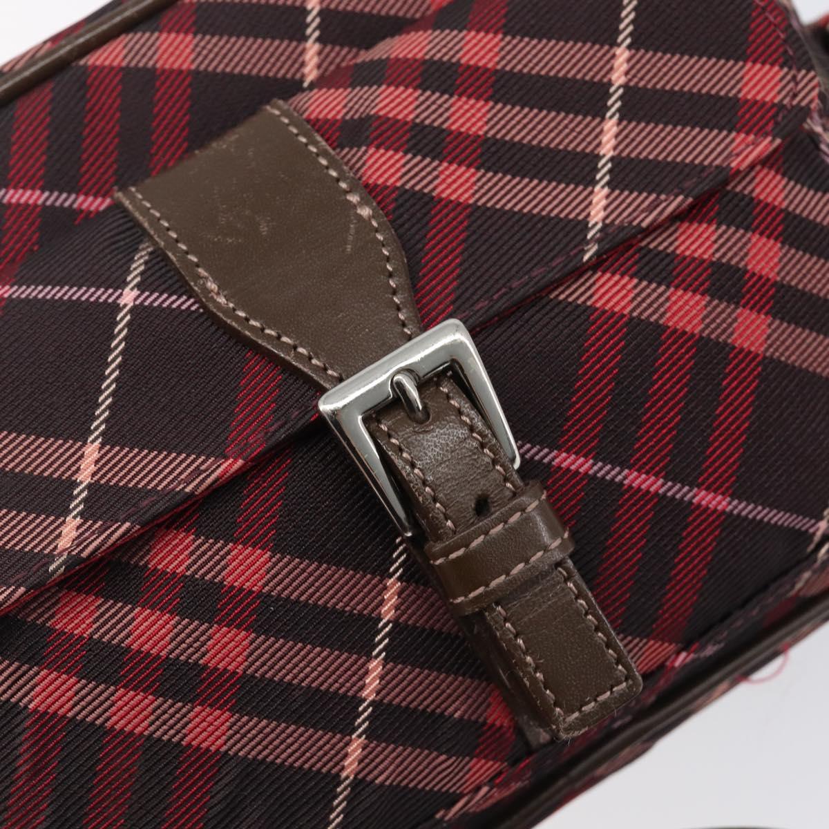 BURBERRY Nova Check Blue Label Shoulder Bag Nylon Bordeaux Silver Auth am12529A