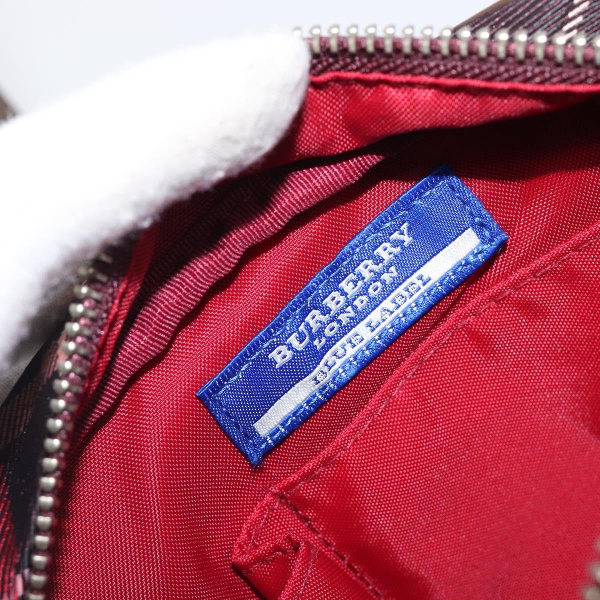 BURBERRY Nova Check Blue Label Shoulder Bag Nylon Bordeaux Silver Auth am12529A