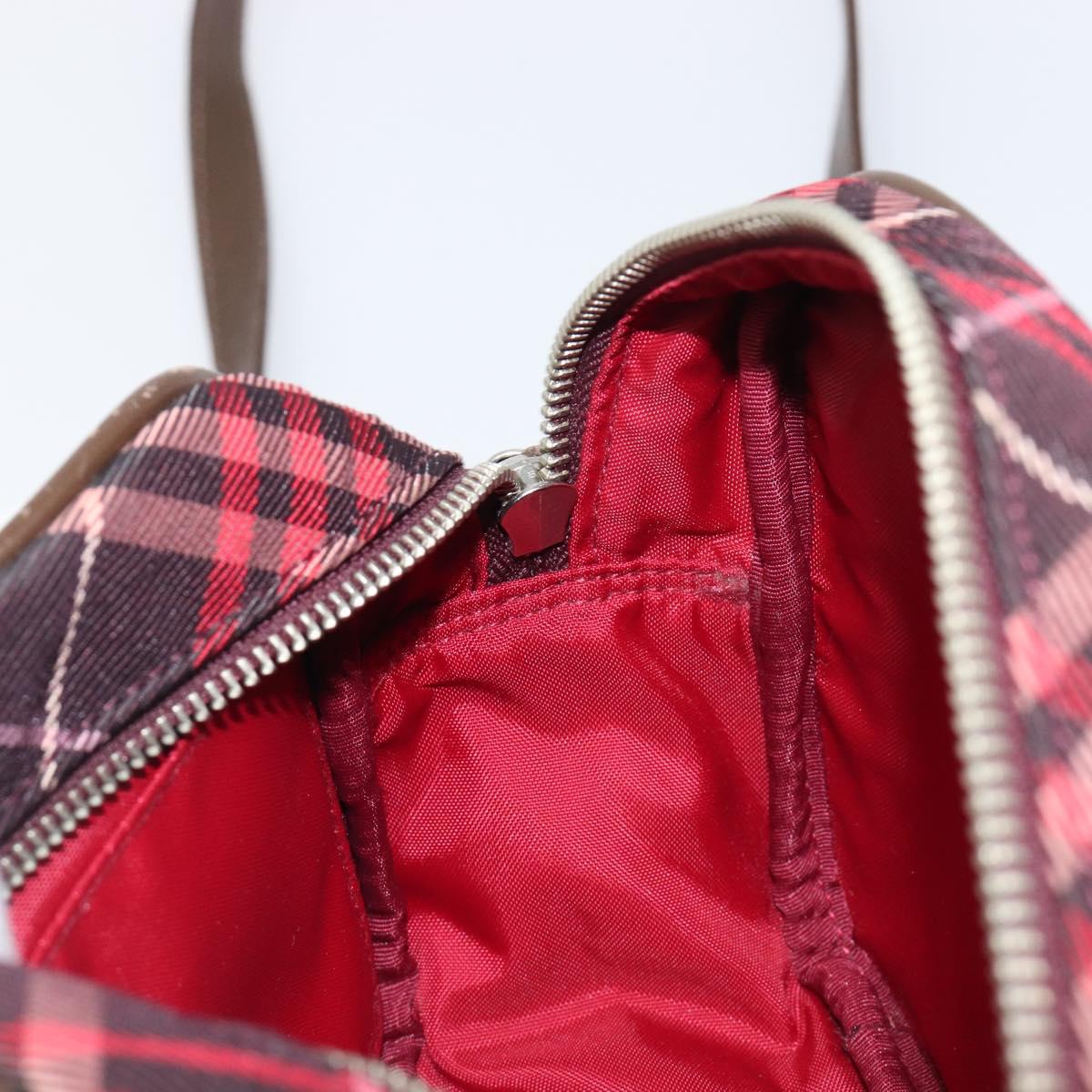 BURBERRY Nova Check Blue Label Shoulder Bag Nylon Bordeaux Silver Auth am12529A