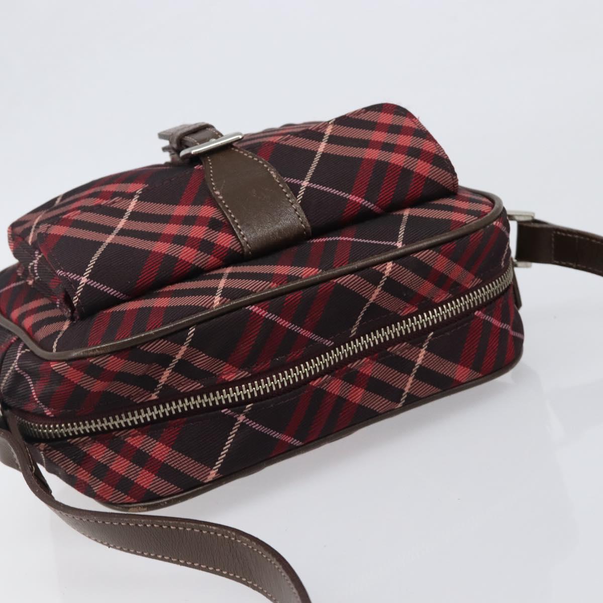 BURBERRY Nova Check Blue Label Shoulder Bag Nylon Bordeaux Silver Auth am12529A