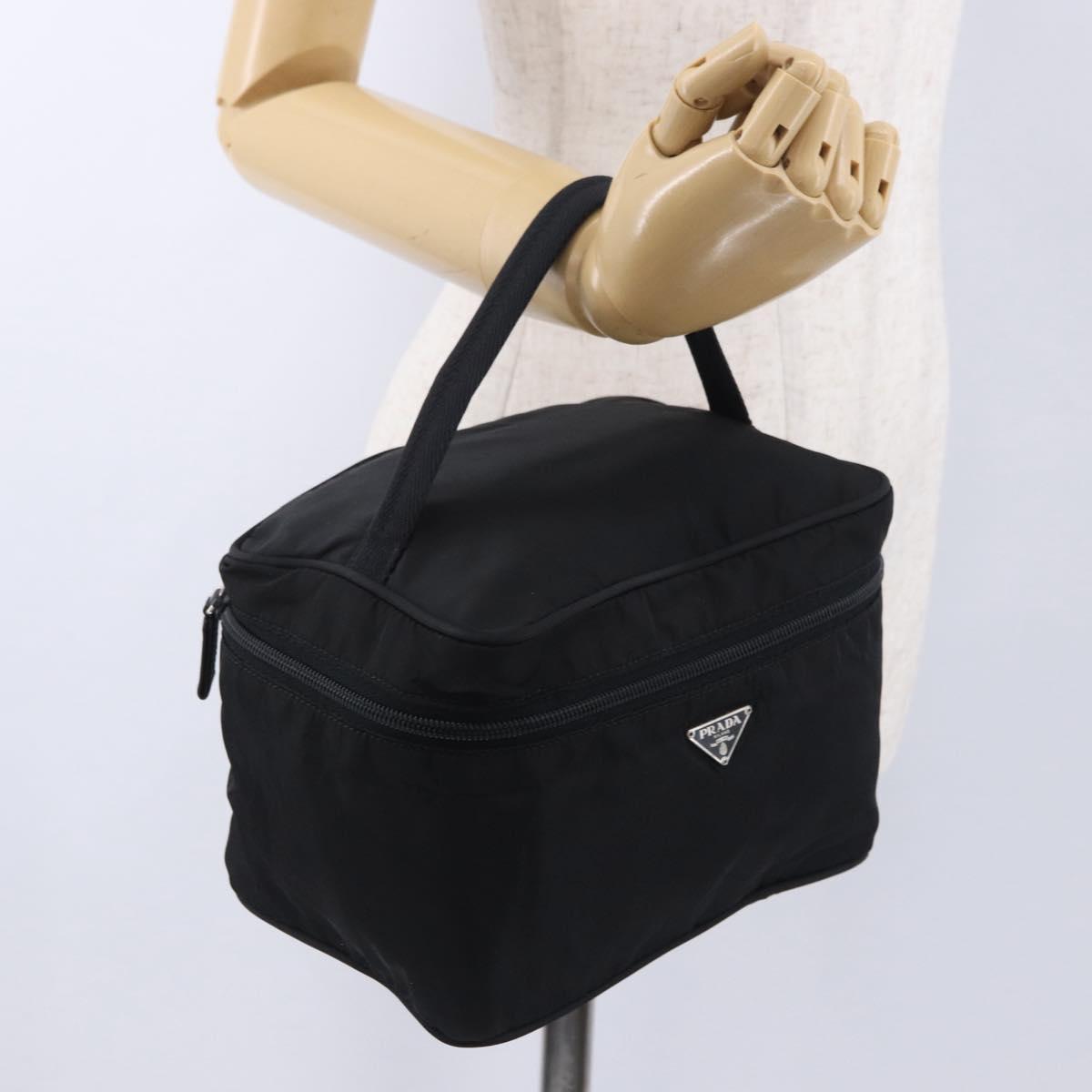 PRADA Vanity Hand Bag Nylon Black Silver 1N0715 Auth am12531A