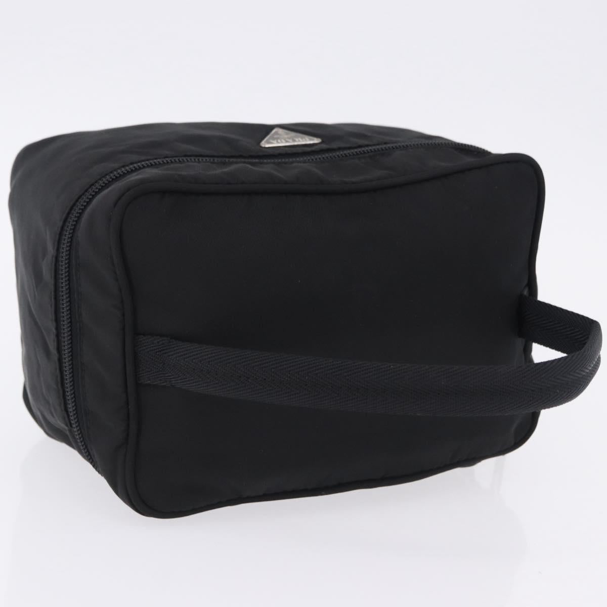 PRADA Vanity Hand Bag Nylon Black Silver 1N0715 Auth am12531A