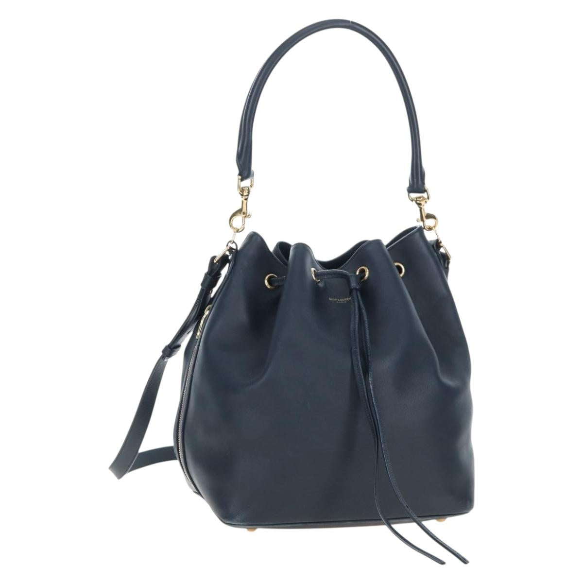 SAINT LAURENT Emmanuel Shoulder Bag Leather 2way Navy Gold Auth am12532A