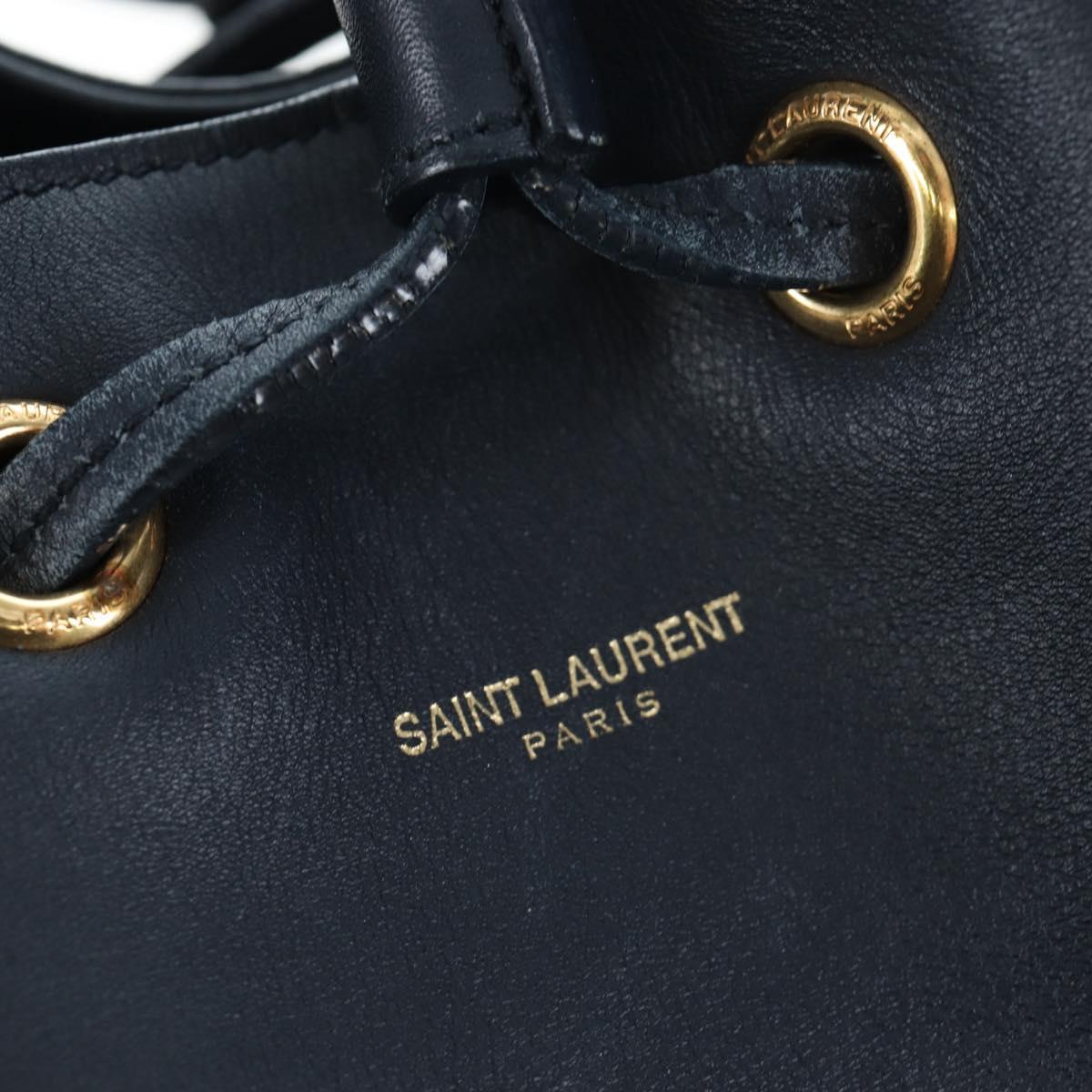 SAINT LAURENT Emmanuel Shoulder Bag Leather 2way Navy Gold Auth am12532A