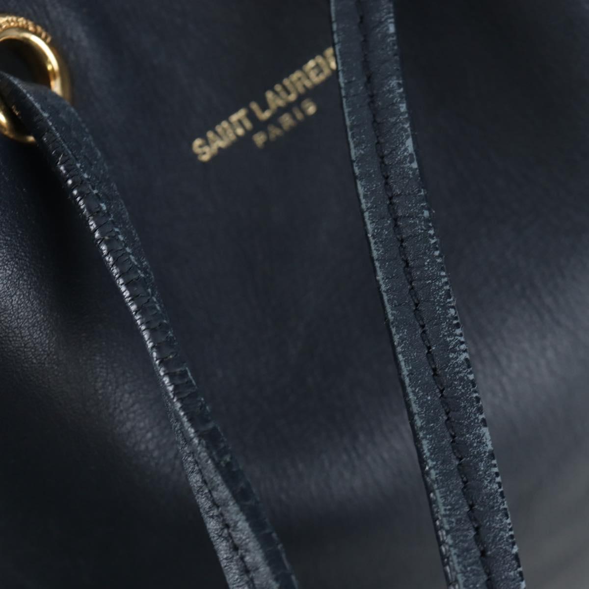 SAINT LAURENT Emmanuel Shoulder Bag Leather 2way Navy Gold Auth am12532A