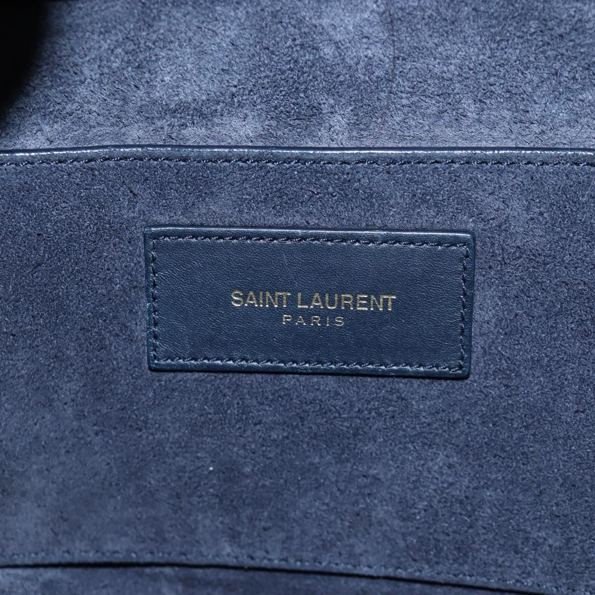 SAINT LAURENT Emmanuel Shoulder Bag Leather 2way Navy Gold Auth am12532A