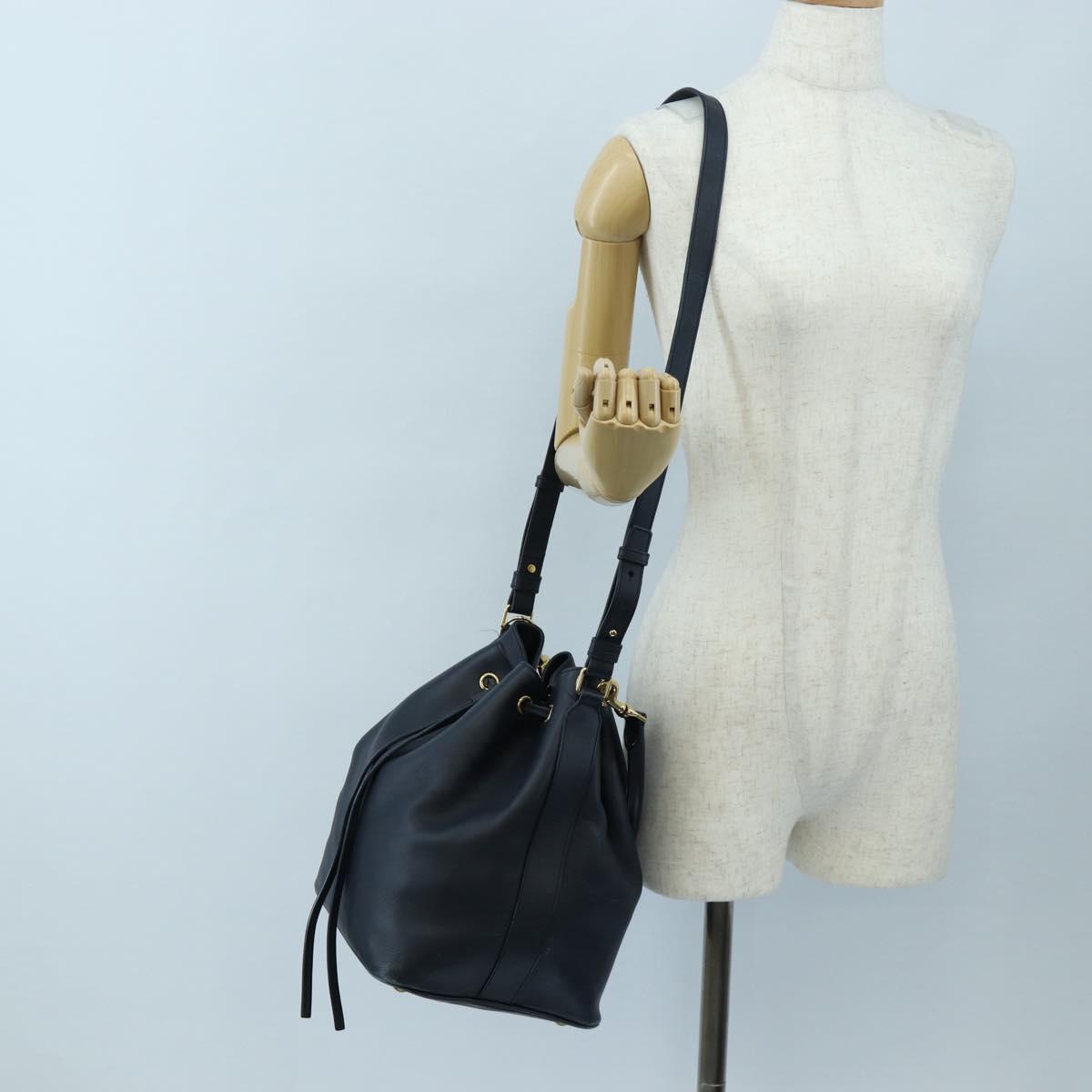 SAINT LAURENT Emmanuel Shoulder Bag Leather 2way Navy Gold Auth am12532A