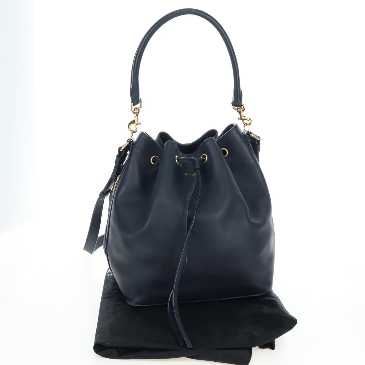 SAINT LAURENT Emmanuel Shoulder Bag Leather 2way Navy Gold Auth am12532A