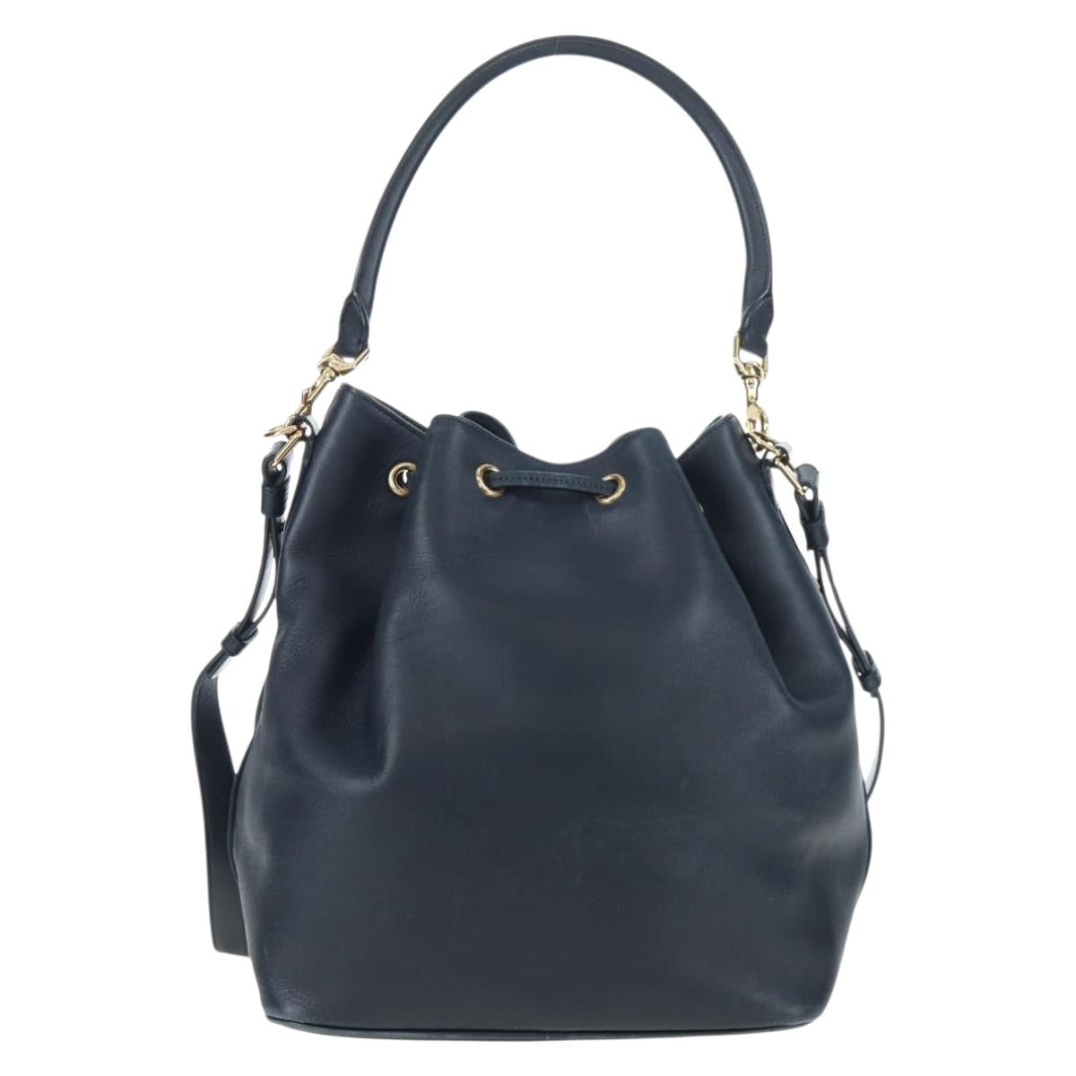 SAINT LAURENT Emmanuel Shoulder Bag Leather 2way Navy Gold Auth am12532A
