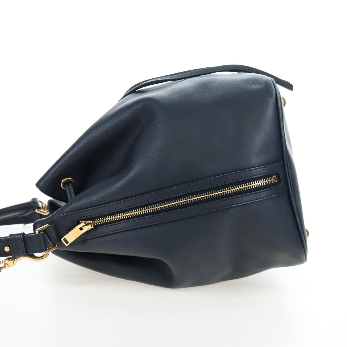 SAINT LAURENT Emmanuel Shoulder Bag Leather 2way Navy Gold Auth am12532A