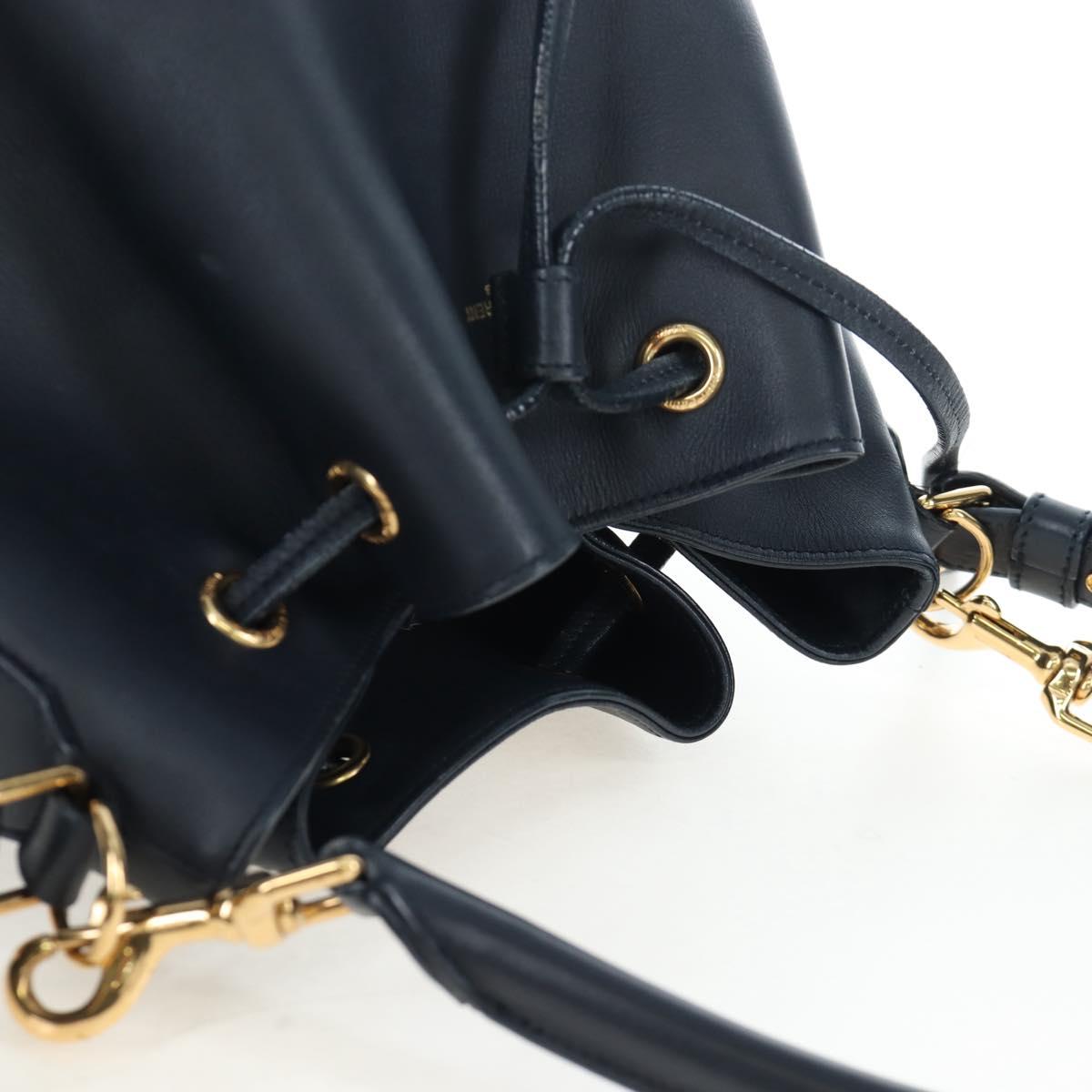 SAINT LAURENT Emmanuel Shoulder Bag Leather 2way Navy Gold Auth am12532A