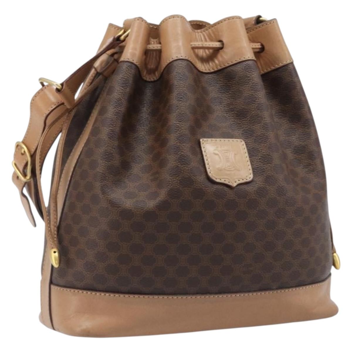 CELINE Macadam Canvas Purse Shoulder Bag PVC Leather Brown Gold Auth am12534A