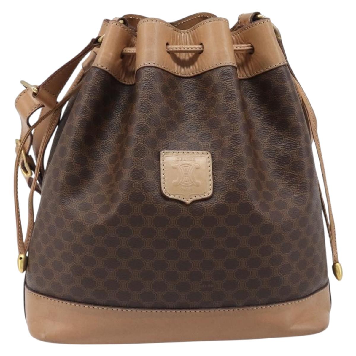 CELINE Macadam Canvas Purse Shoulder Bag PVC Leather Brown Gold Auth am12534A