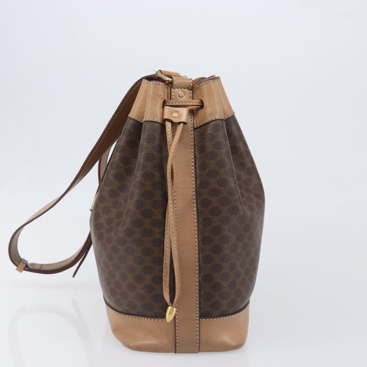 CELINE Macadam Canvas Purse Shoulder Bag PVC Leather Brown Gold Auth am12534A