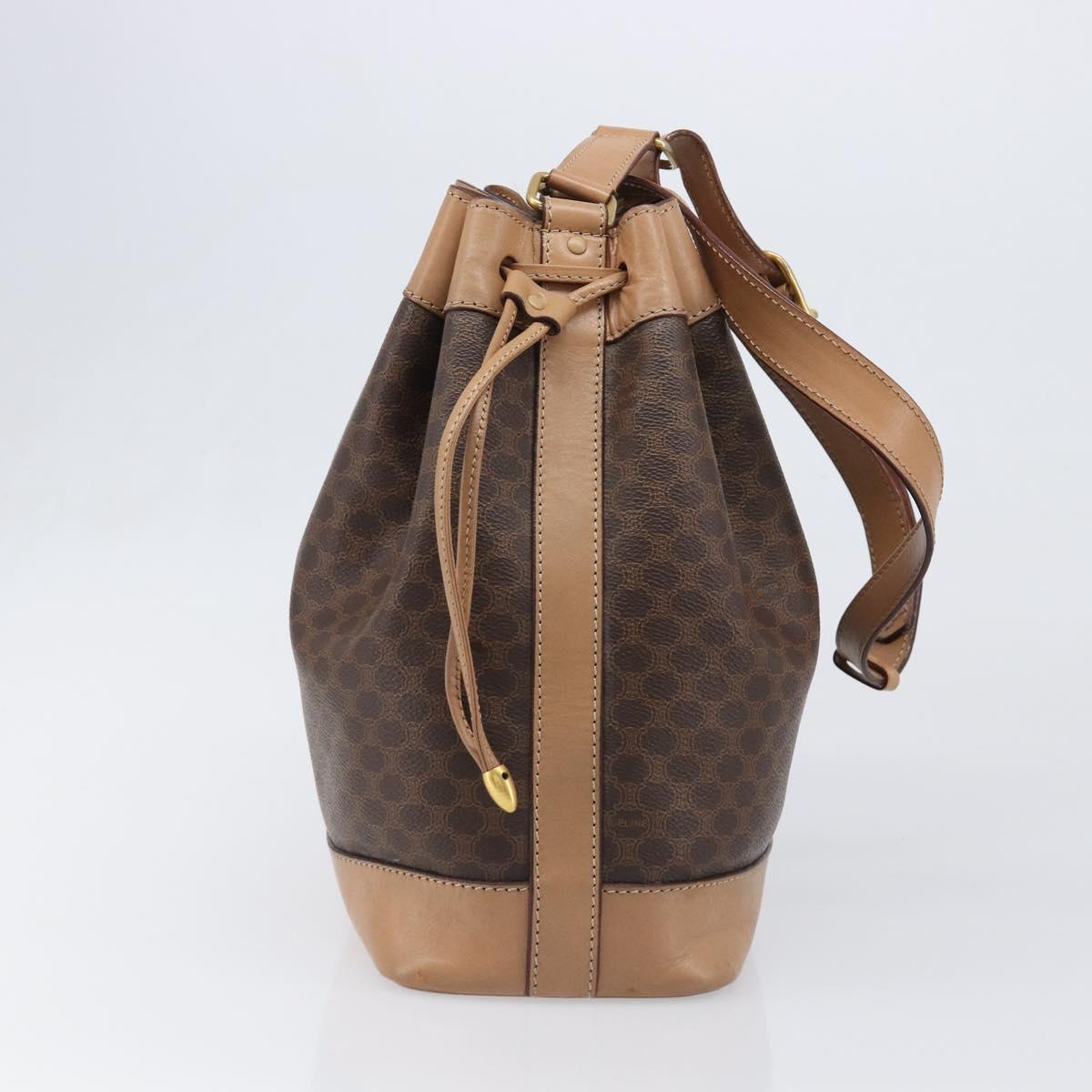 CELINE Macadam Canvas Purse Shoulder Bag PVC Leather Brown Gold Auth am12534A
