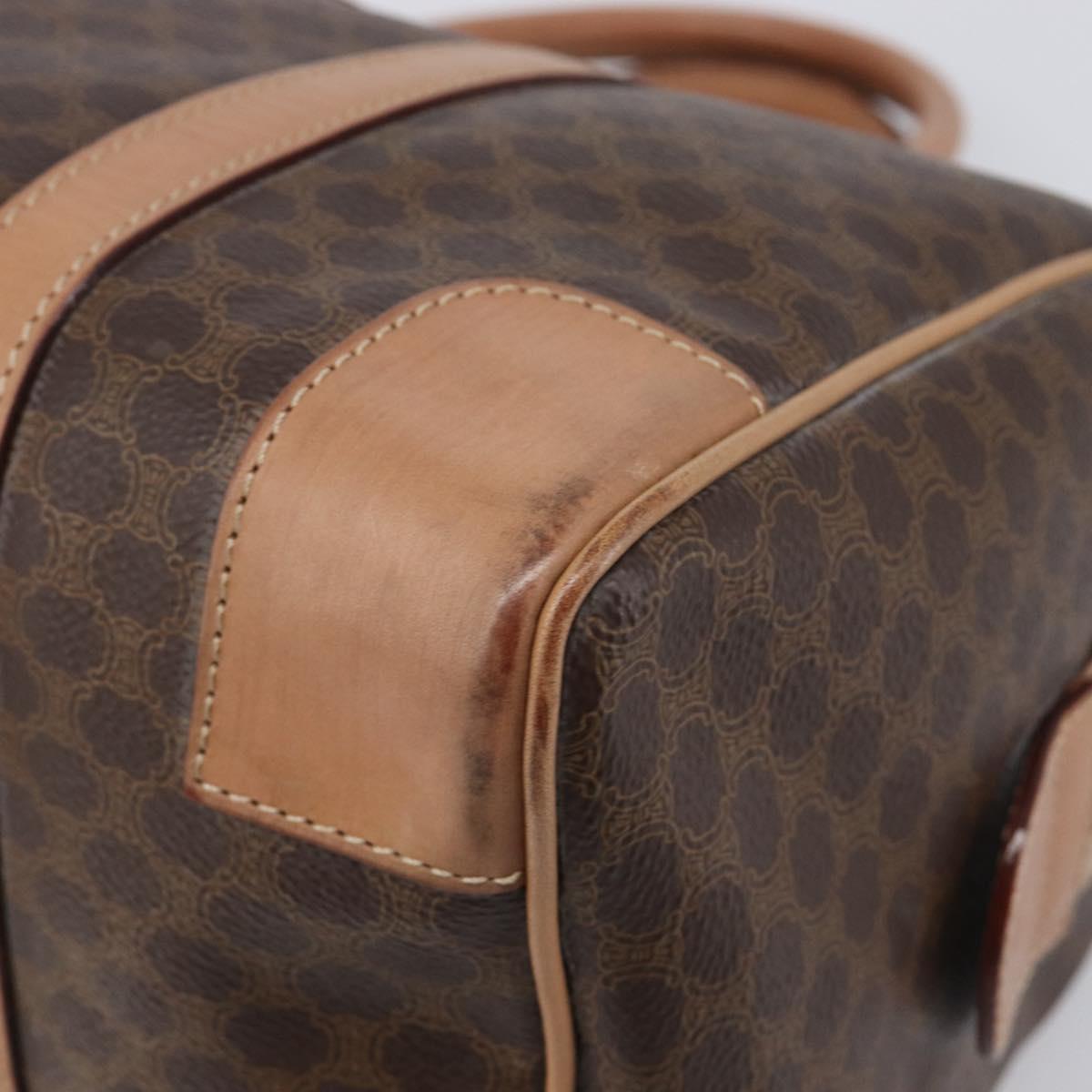 CELINE Macadam Canvas mini Boston Bag PVC Leather Brown Gold Auth am12536A