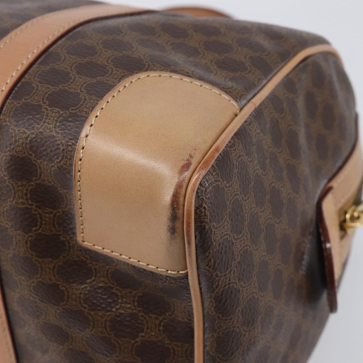 CELINE Macadam Canvas mini Boston Bag PVC Leather Brown Gold Auth am12536A