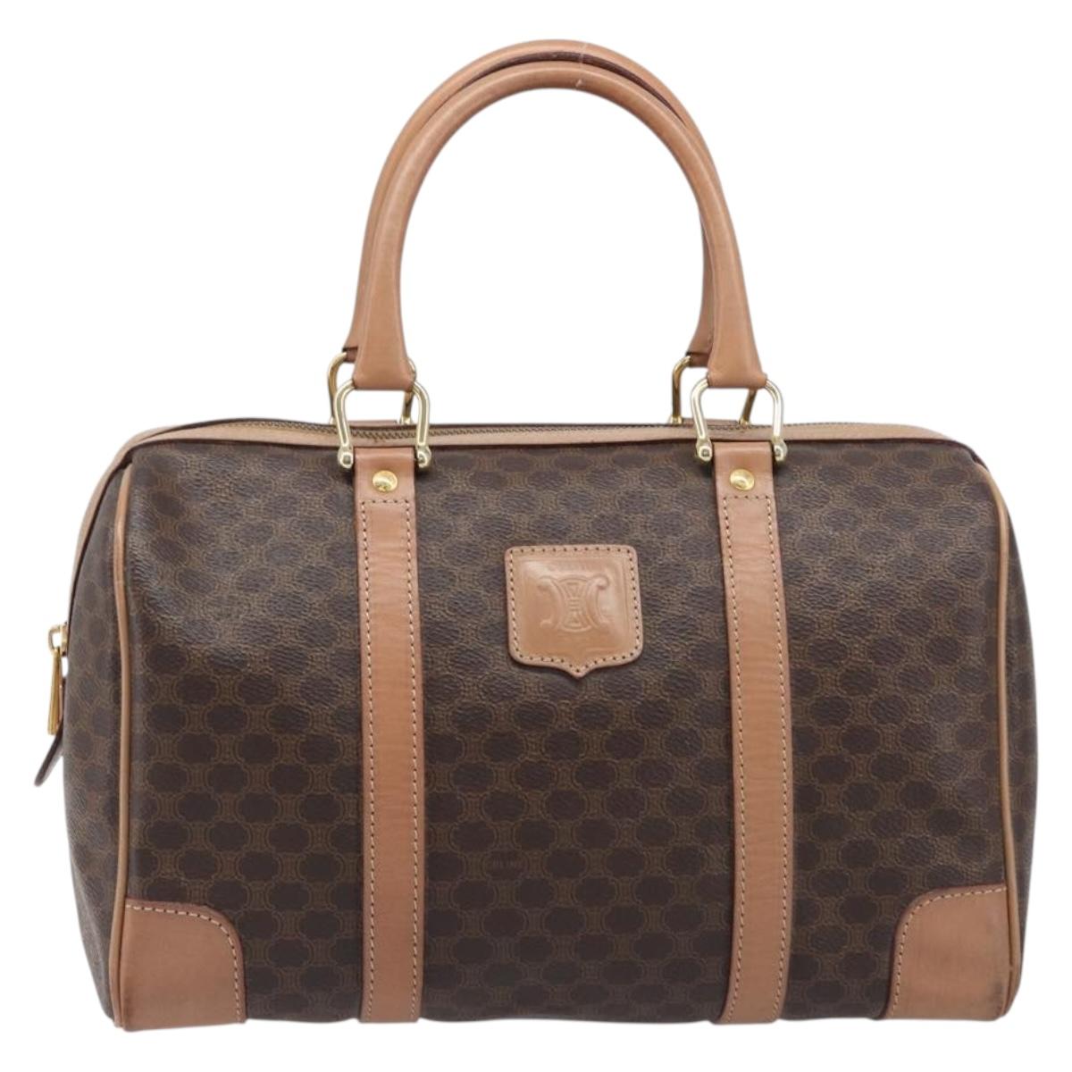 CELINE Macadam Canvas mini Boston Bag PVC Leather Brown Gold Auth am12536A