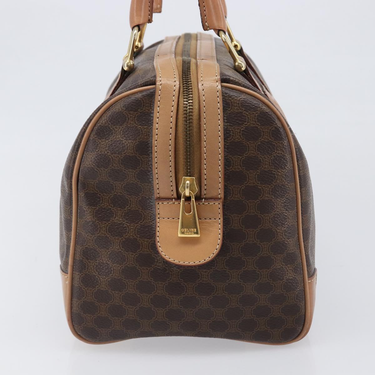 CELINE Macadam Canvas mini Boston Bag PVC Leather Brown Gold Auth am12536A