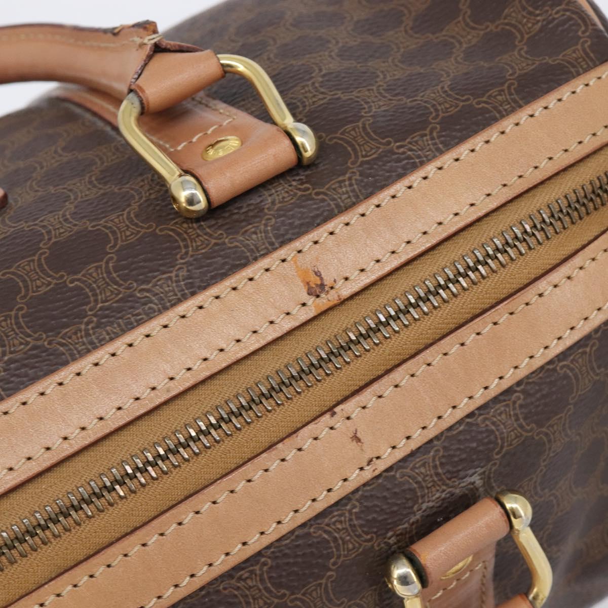 CELINE Macadam Canvas mini Boston Bag PVC Leather Brown Gold Auth am12536A