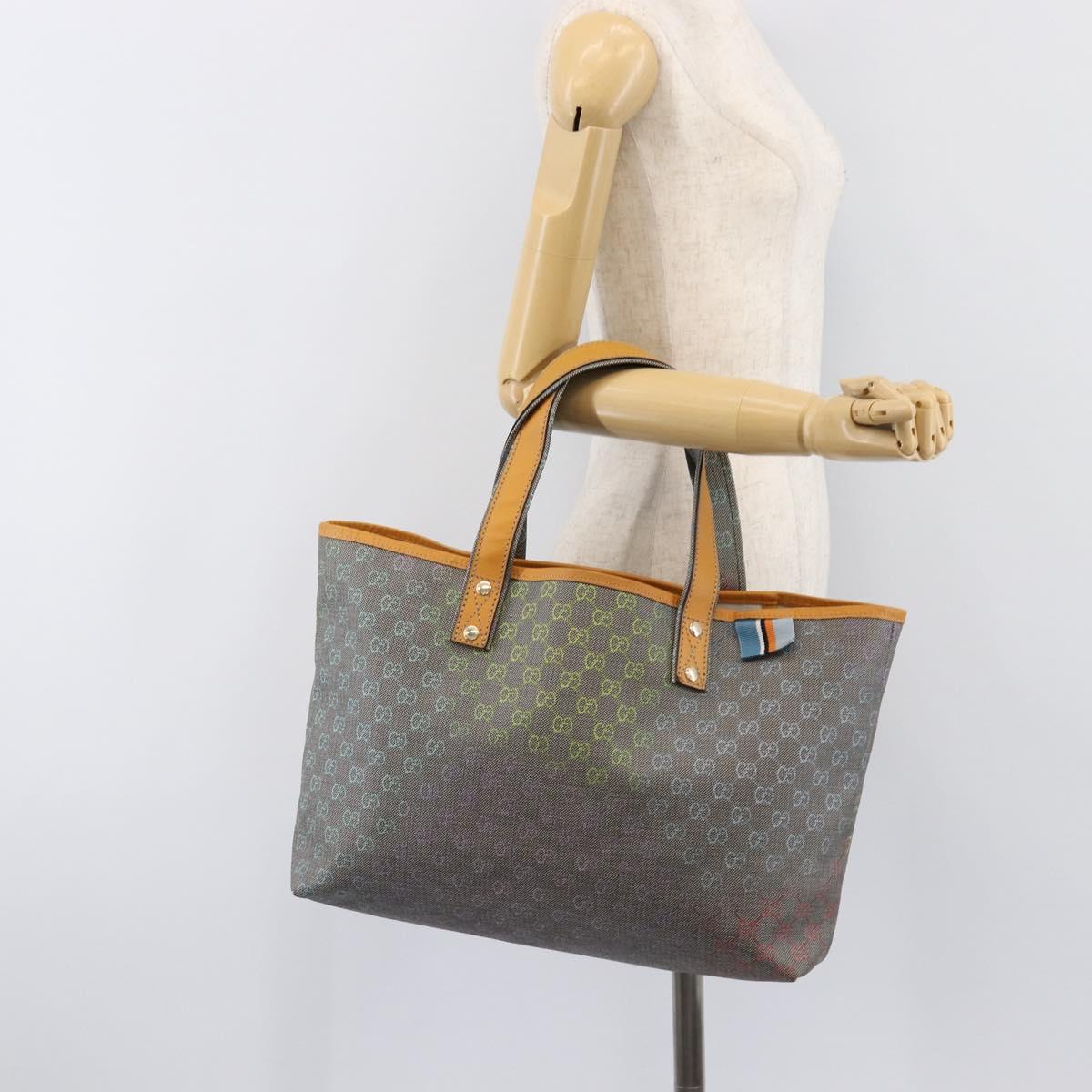 GUCCI GG Supreme Tote Bag PVC Gray Gold 211134 Auth am12537A