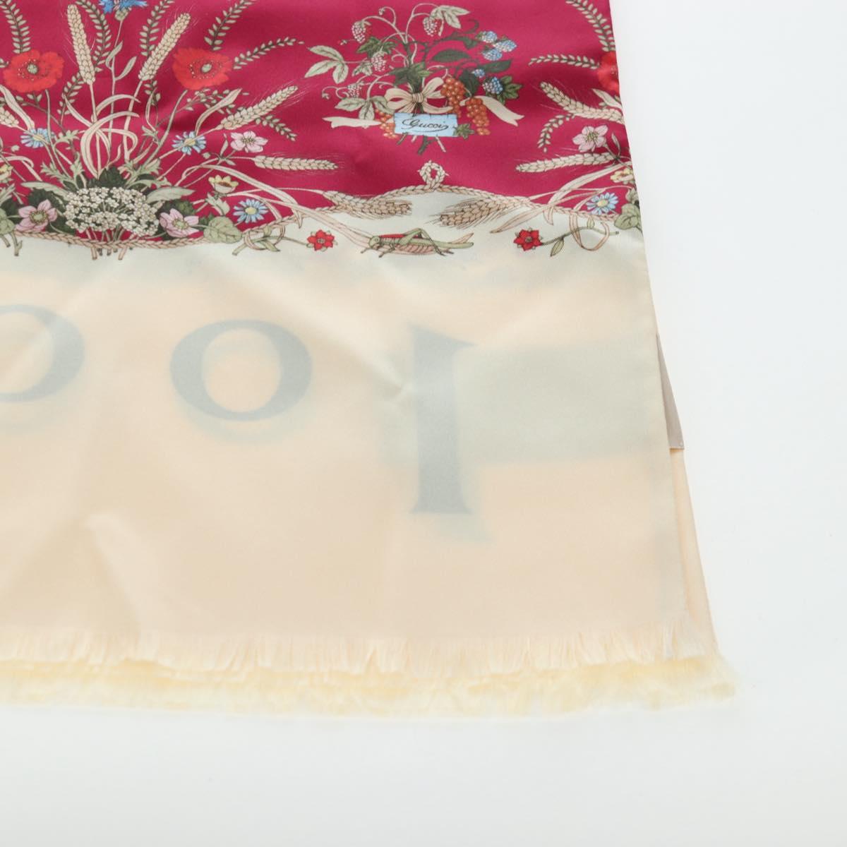 GUCCI Flower Pattern Stole Silk Bordeaux Auth am12538M