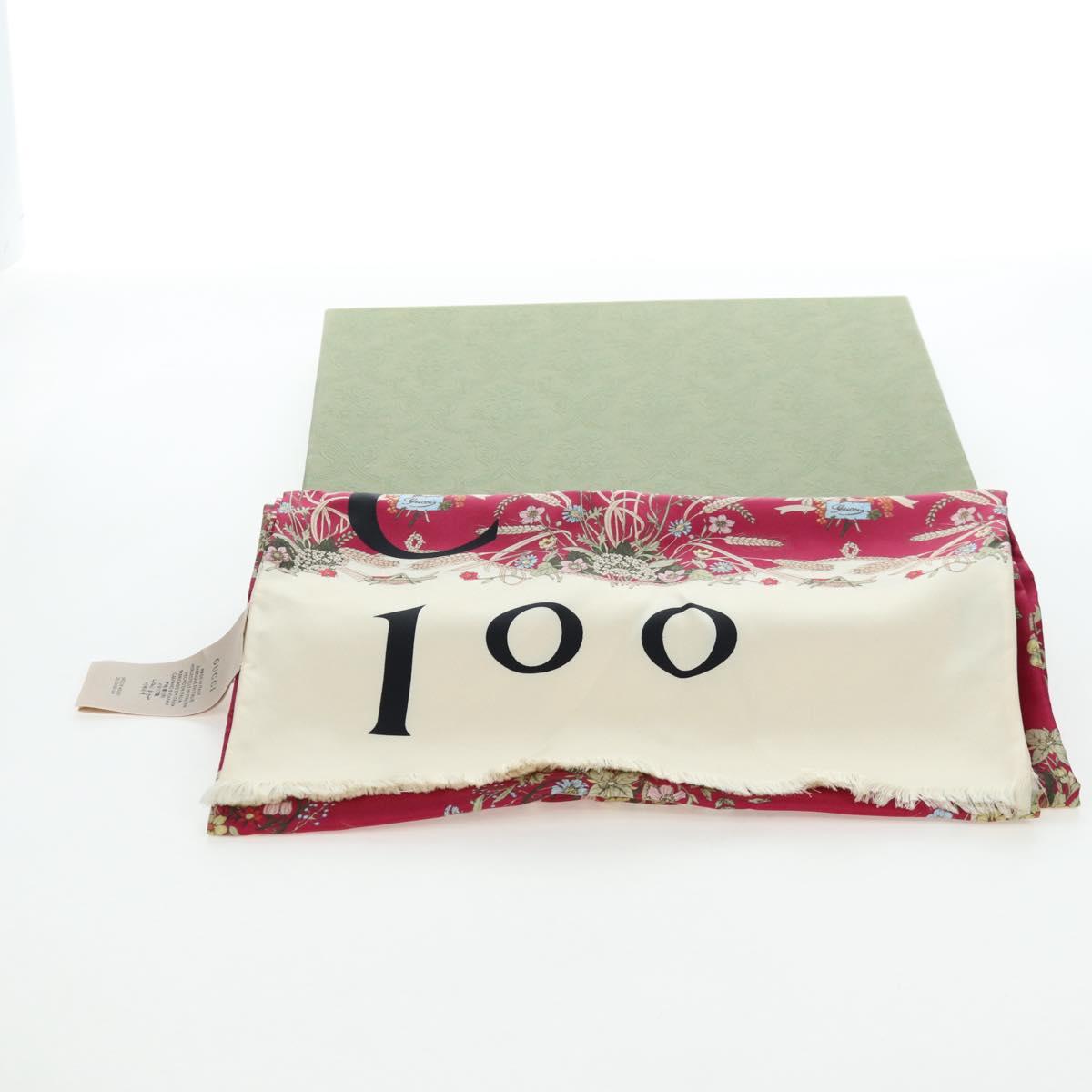 GUCCI Flower Pattern Stole Silk Bordeaux Auth am12538M