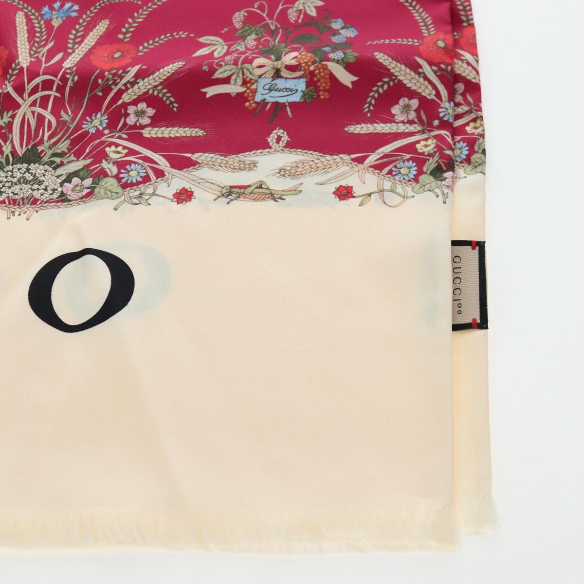GUCCI Flower Pattern Stole Silk Bordeaux Auth am12538M