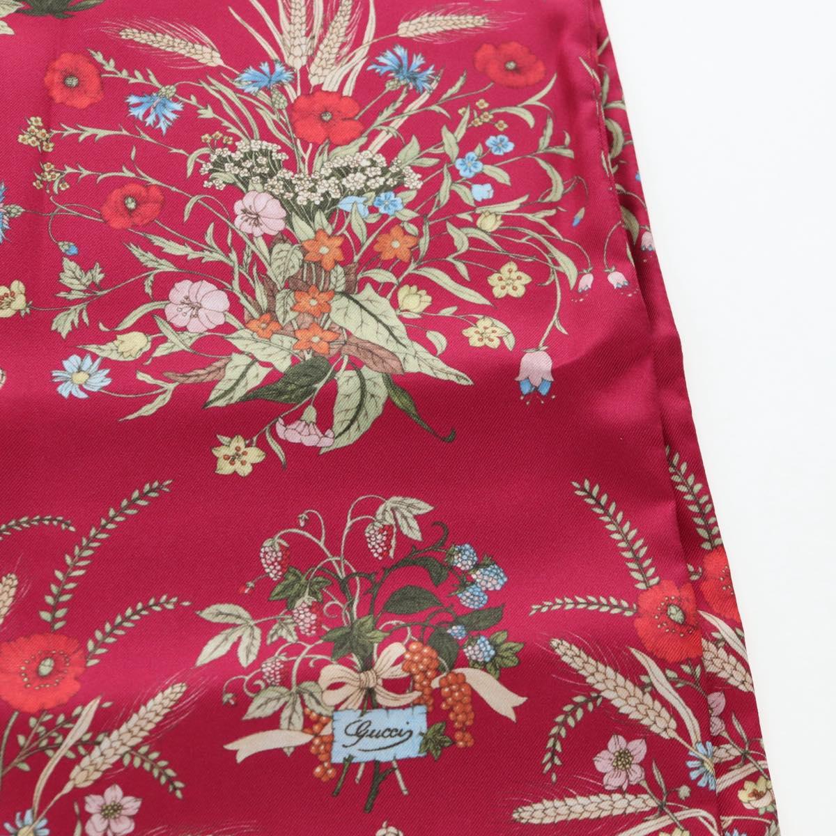 GUCCI Flower Pattern Stole Silk Bordeaux Auth am12538M