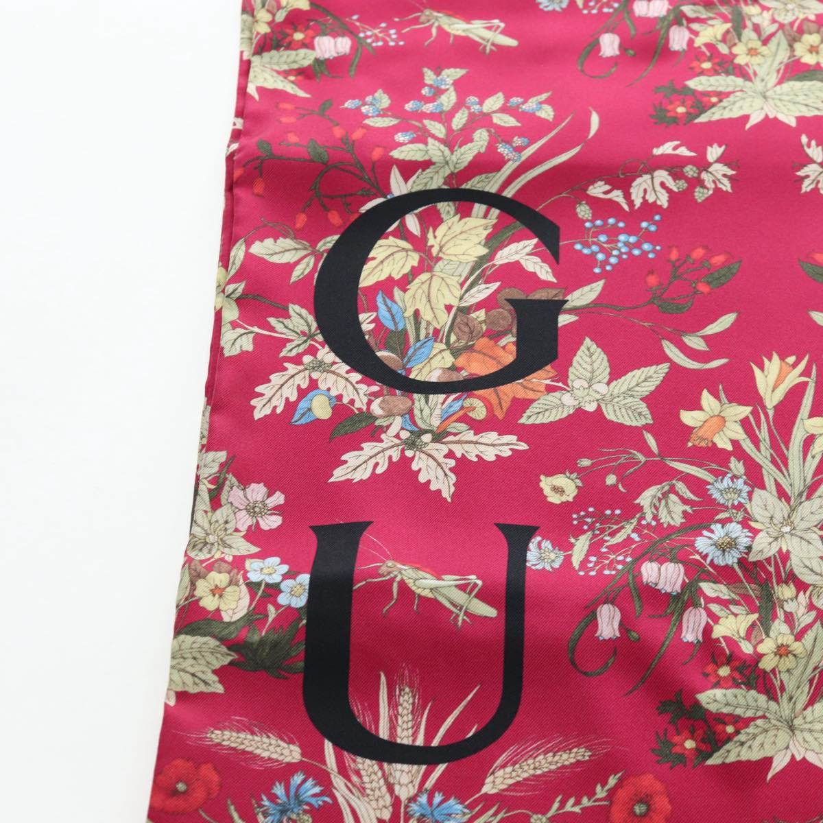 GUCCI Flower Pattern Stole Silk Bordeaux Auth am12538M