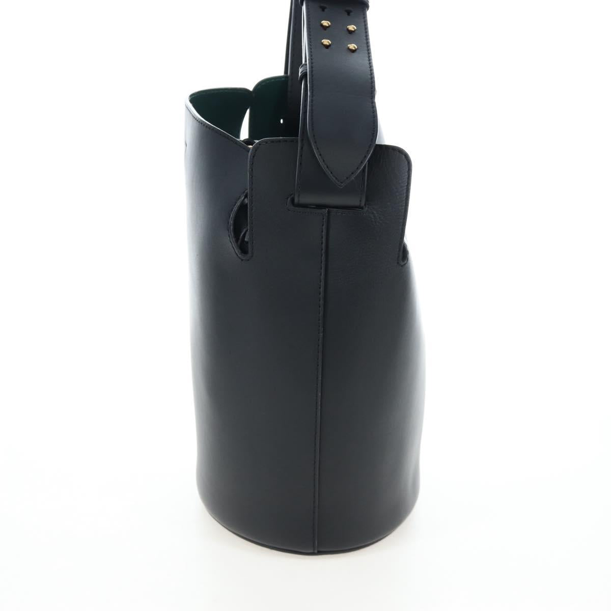 BURBERRY Bucket Shoulder Bag Leather Black Gold Auth am12540V