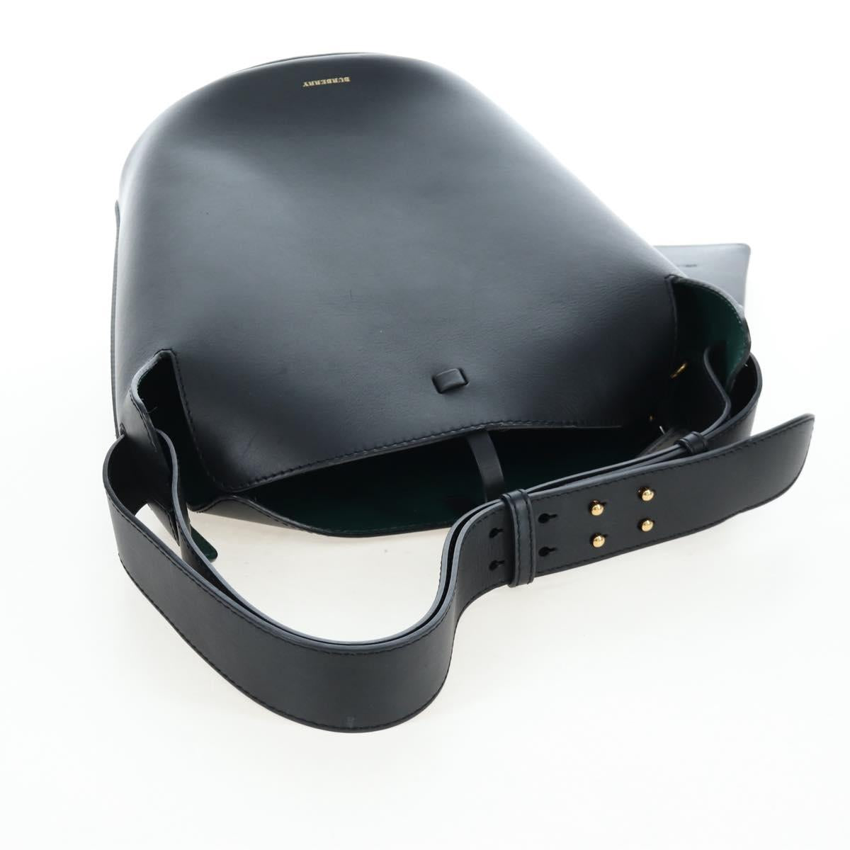 BURBERRY Bucket Shoulder Bag Leather Black Gold Auth am12540V