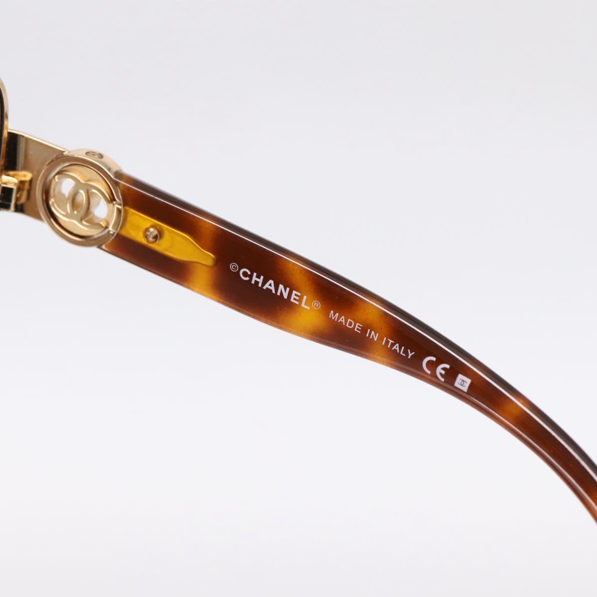 CHANEL Sunglasses Plastic Metal Brown Gold CC Auth am12543M