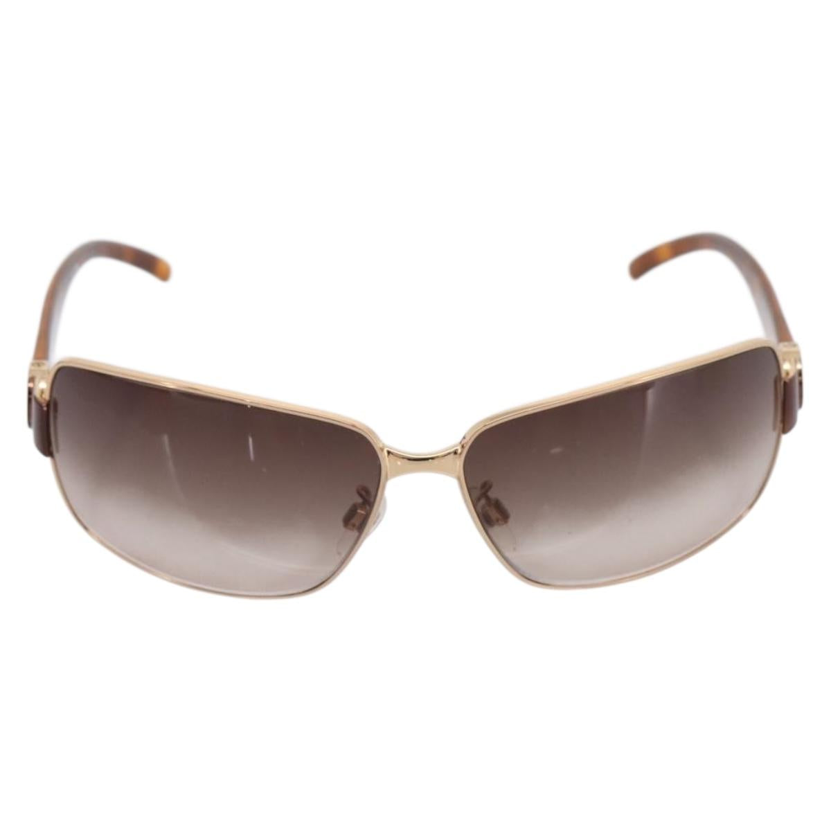 CHANEL Sunglasses Plastic Metal Brown Gold CC Auth am12543M