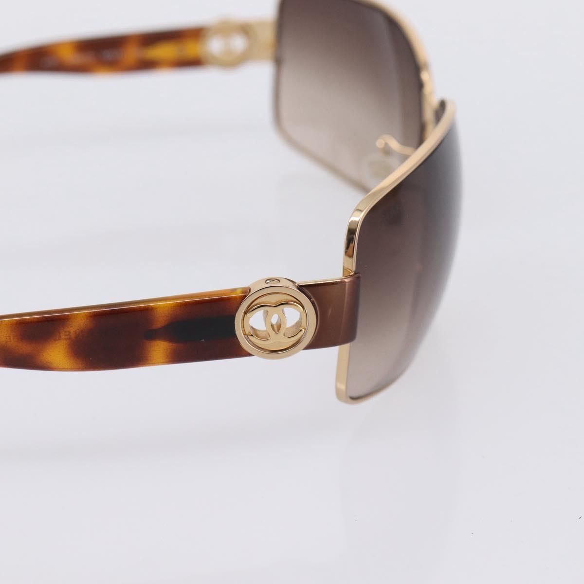 CHANEL Sunglasses Plastic Metal Brown Gold CC Auth am12543M