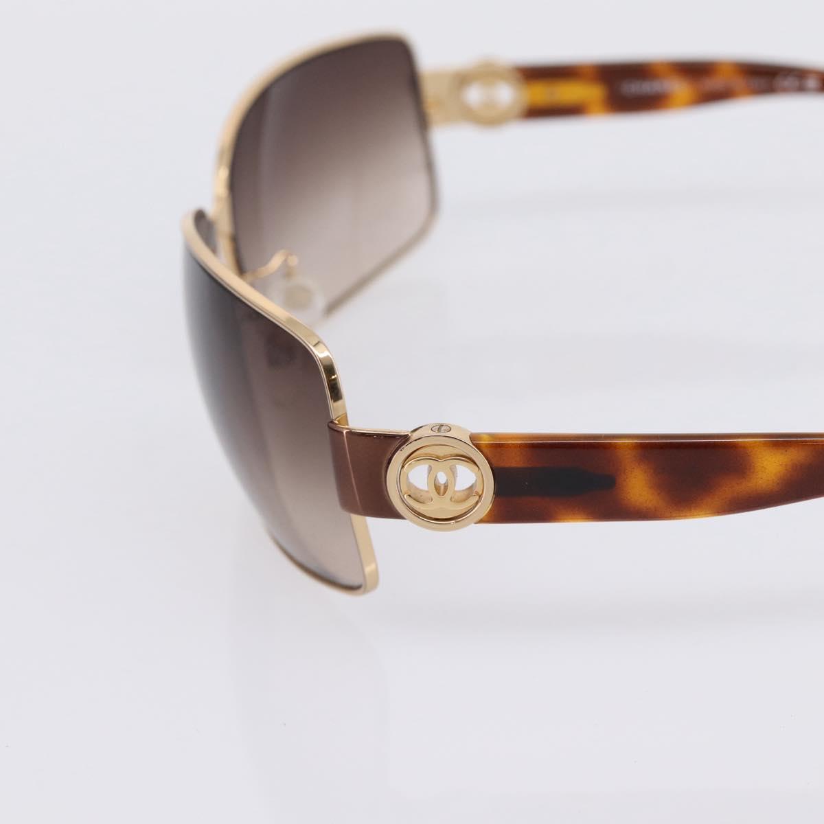 CHANEL Sunglasses Plastic Metal Brown Gold CC Auth am12543M