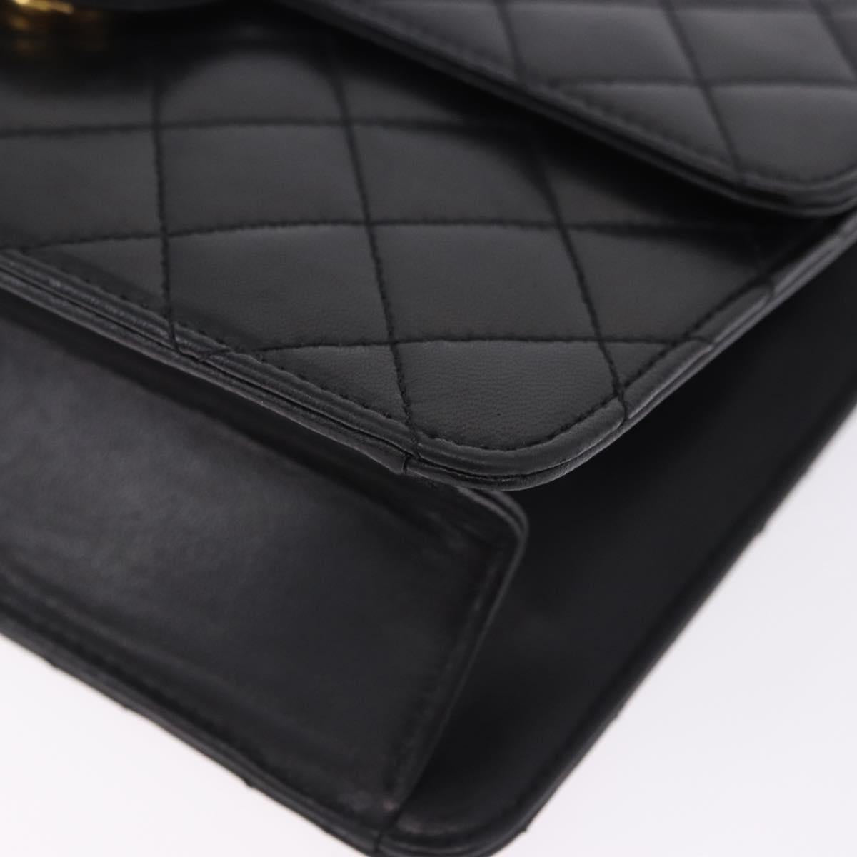 CHANEL Matelasse Push Lock Shoulder Bag Lamb Skin Black Gold CC Auth am12544M