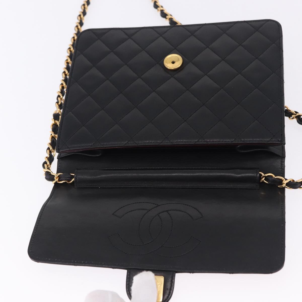 CHANEL Matelasse Push Lock Shoulder Bag Lamb Skin Black Gold CC Auth am12544M