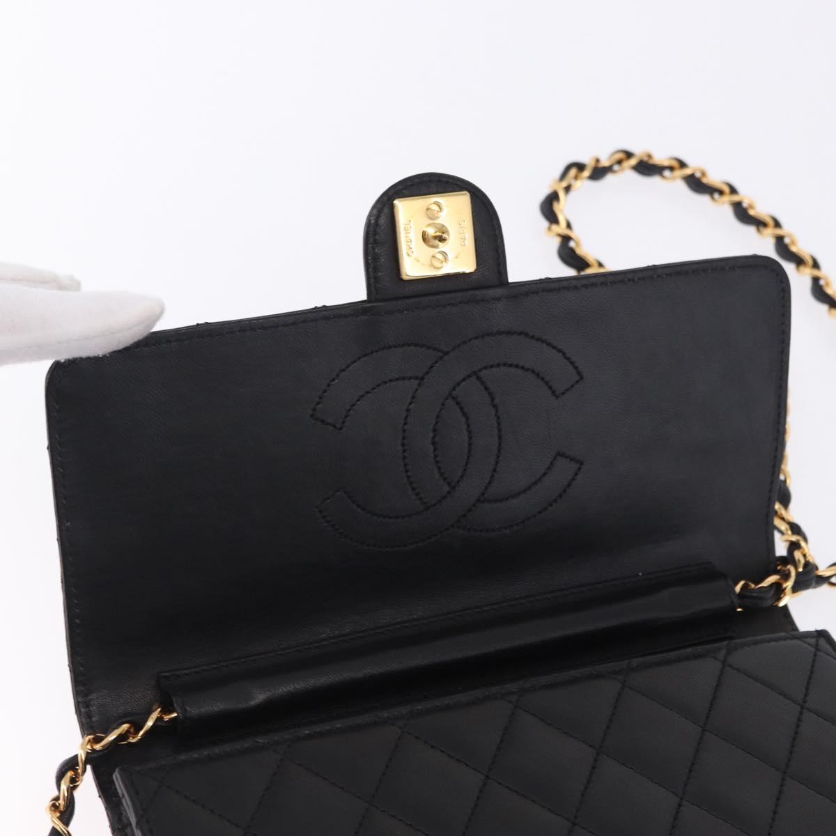 CHANEL Matelasse Push Lock Shoulder Bag Lamb Skin Black Gold CC Auth am12544M