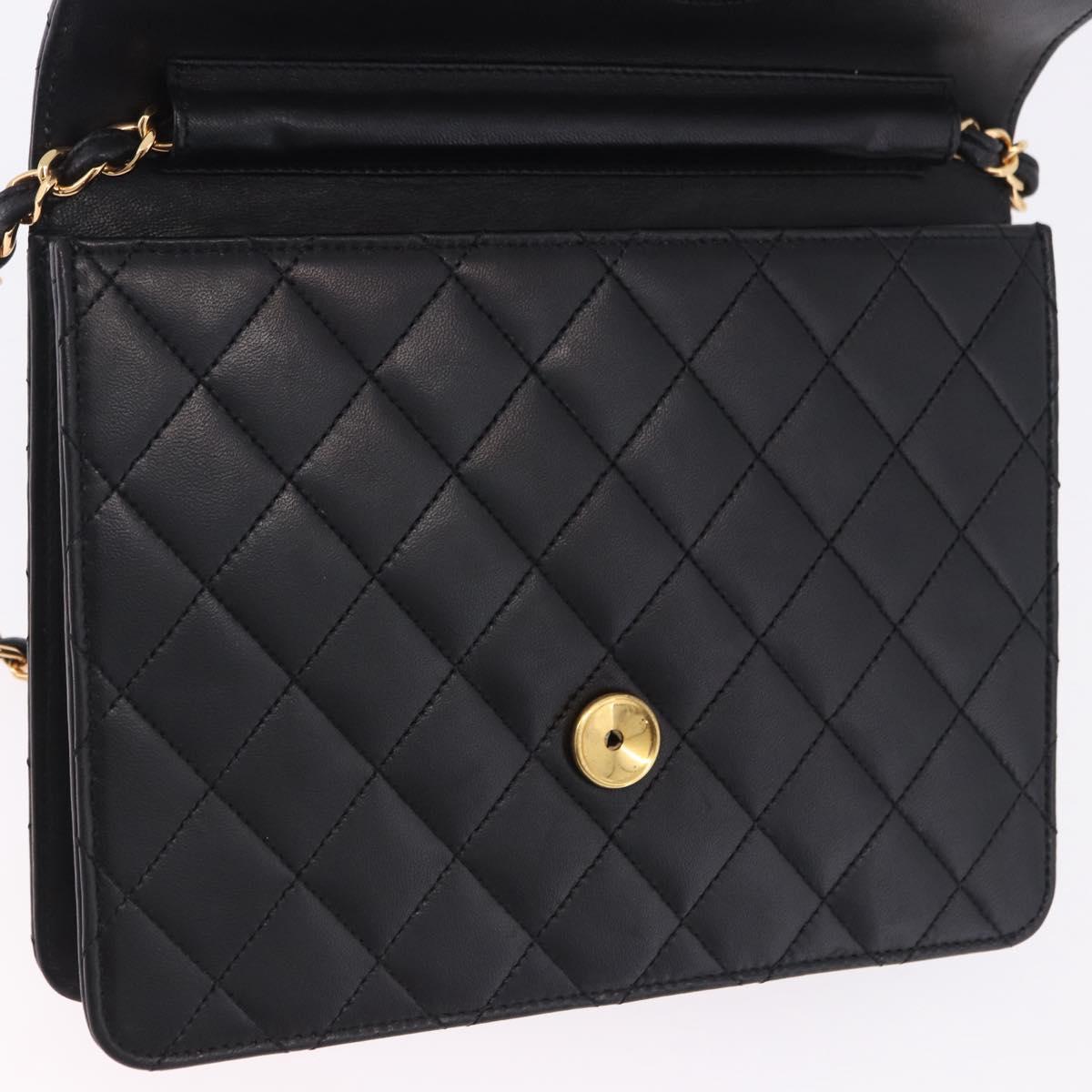 CHANEL Matelasse Push Lock Shoulder Bag Lamb Skin Black Gold CC Auth am12544M