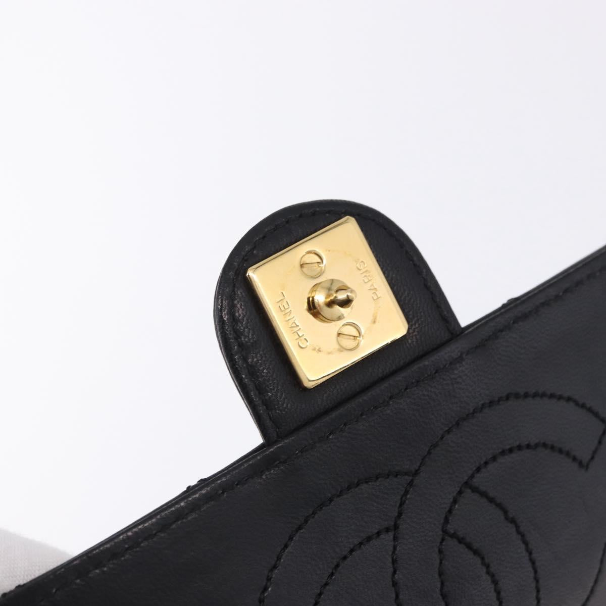 CHANEL Matelasse Push Lock Shoulder Bag Lamb Skin Black Gold CC Auth am12544M