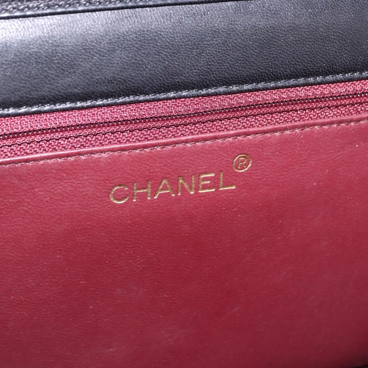 CHANEL Matelasse Push Lock Shoulder Bag Lamb Skin Black Gold CC Auth am12544M